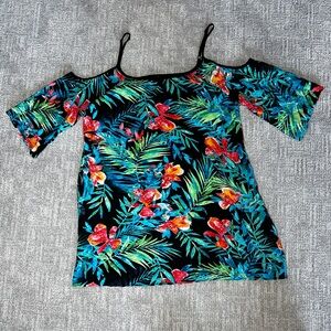 Peter Nygard Tropical Print Cold Shoulder Top
